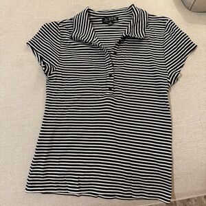 Reimagined by J. Crew Black Striped Modal Henley Rib Polo Shirt Top Size S / M